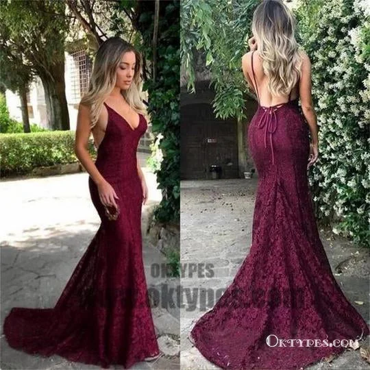 Sexy Prom Dresses, Long Red Lace Prom Dresses, V-neck Mermaid Prom Dresses, Backless Evening Dresses, TYP0060 Sexy Prom Dresses, Long Red Lace Prom Dresses, V-neck Mermaid Prom Dresses, Backless Evening Dresses, TYP0060