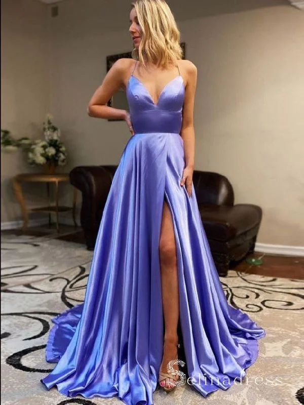 Chic A-line Spaghetti Straps Lavender Long Prom Dresses Cheap Evening Dress CBD285