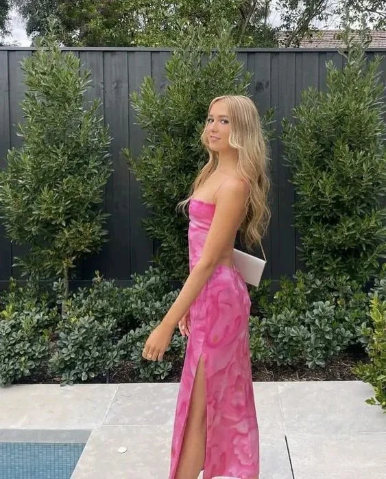 Beautiful Print Floral Pink Long Prom Dress Backless Party Evening Dress  cc1835