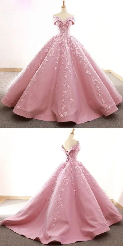 Gorgeous Tulle & Satin Party Dress Off-the-shoulder Neckline Ball Gown Wedding Dresses With Lace Appliques prom dress cg15962 Gorgeous Tulle & Satin Party Dress Off-the-shoulder Neckline Ball Gown Wedding Dresses With Lace Appliques prom dress cg15962