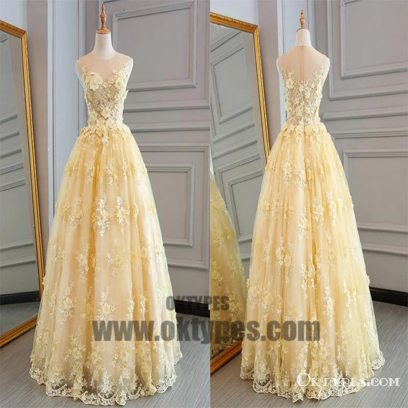 Spring Yellow Lace Customize Long A-line Senior Prom Dress, Long Lace Halter Evening Dress, TYP0455 Spring Yellow Lace Customize Long A-line Senior Prom Dress, Long Lace Halter Evening Dress, TYP0455