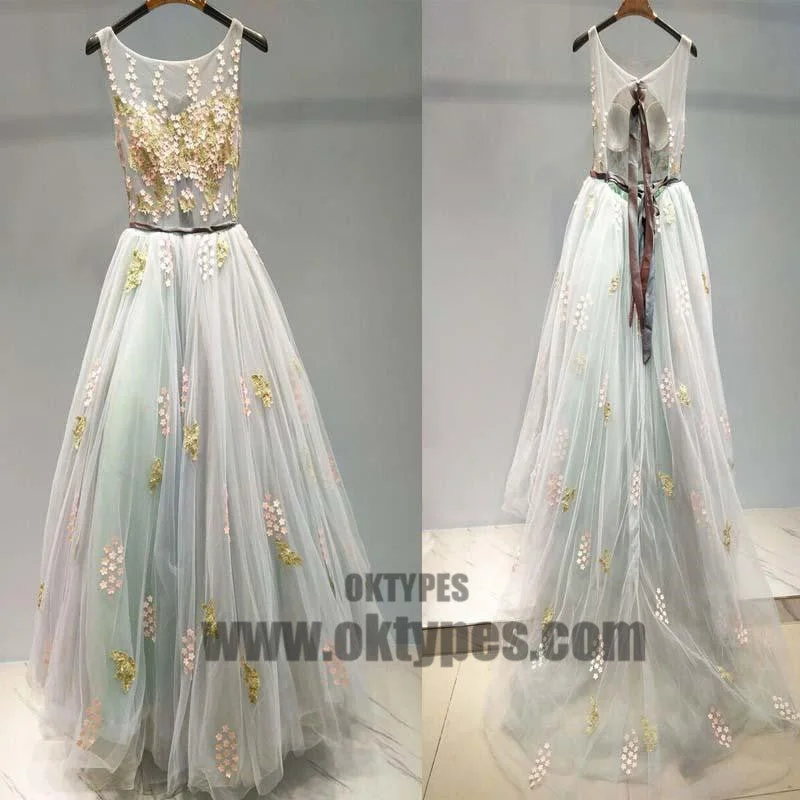 Unique Scoop Neckline Tulle Applique Long Prom Dress, Beautiful Prom Dress, Prom Dresses, TYP0317 Unique Scoop Neckline Tulle Applique Long Prom Dress, Beautiful Prom Dress, Prom Dresses, TYP0317