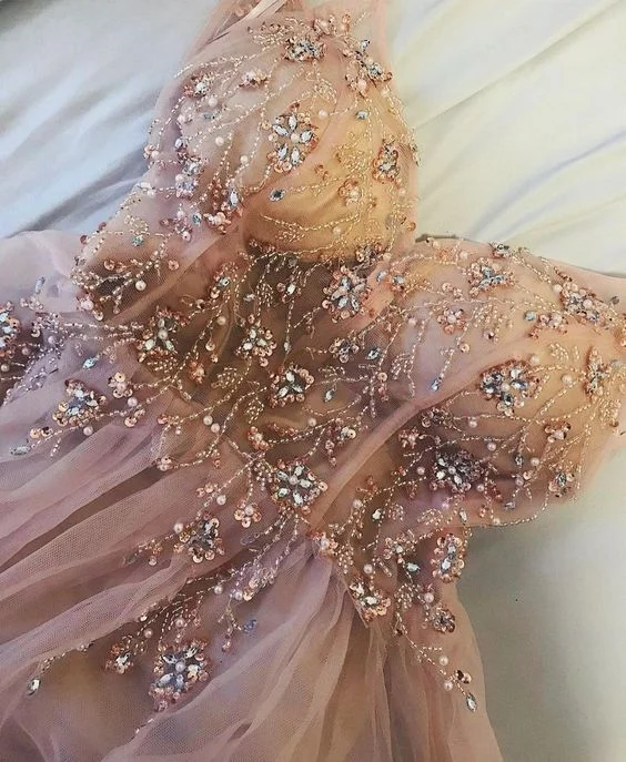 unique beaded champage tulle long formal dresses evening dresses prom dresses   cg15798