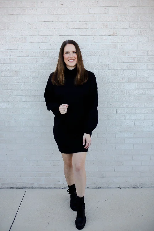 Infinite Comfort Turtleneck Sweater Dress - Black