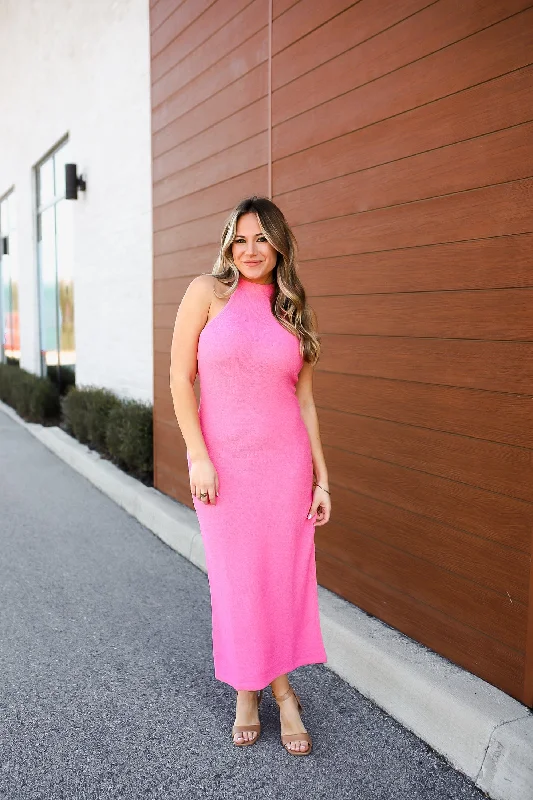 Do you Dare Halter Neck Midi Dress - Pink