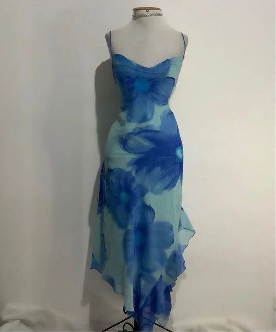 Chic Blue Print Chiffon Prom Dress Party Evening Dress cc1777