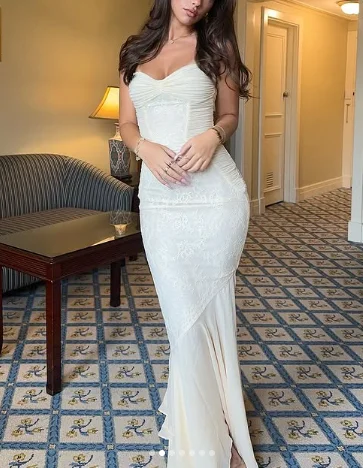 Elegant Spaghetti Straps Apricot Lace Chiffon Mermaid Evening Dress Prom Dress cc1848 Elegant Spaghetti Straps Apricot Lace Chiffon Mermaid Evening Dress Prom Dress cc1848