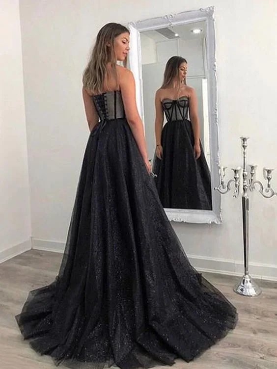 Charming A-Line Sweetheart Black Tulle Long Prom Dresses,Glitter Evening Party Dresses cg15732 Charming A-Line Sweetheart Black Tulle Long Prom Dresses,Glitter Evening Party Dresses cg15732