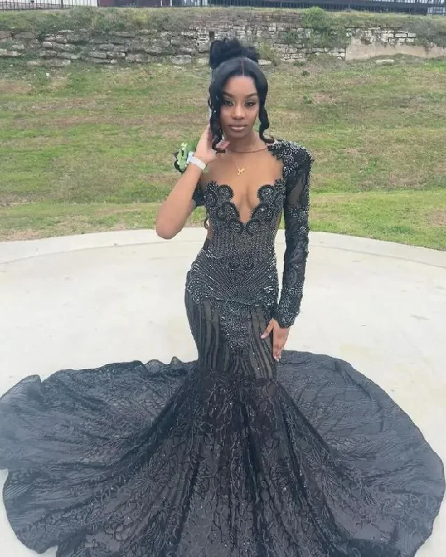 Sparkly Long Sleeve Evening Ceremony Dresses for Black Girl Luxury Diamond Crystal Gillter Trumpet Prom Birthday Gala Dress Sparkly Long Sleeve Evening Ceremony Dresses for Black Girl Luxury Diamond Crystal Gillter Trumpet Prom Birthday Gala Dress