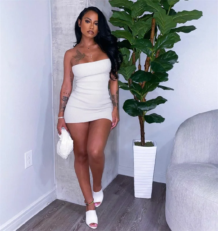 Elegant Strapless Tube Backless Knitted Elastic Slim Party Club Short Vestidos Women Off Shoulder Bodycon Mini Dress Elegant Strapless Tube Backless Knitted Elastic Slim Party Club Short Vestidos Women Off Shoulder Bodycon Mini Dress