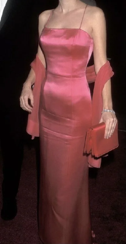 Sexy Spaghetti Straps Pink Sheath Satin Long Prom Dress party Evening Gown With Ribbon cc1772 Sexy Spaghetti Straps Pink Sheath Satin Long Prom Dress party Evening Gown With Ribbon cc1772