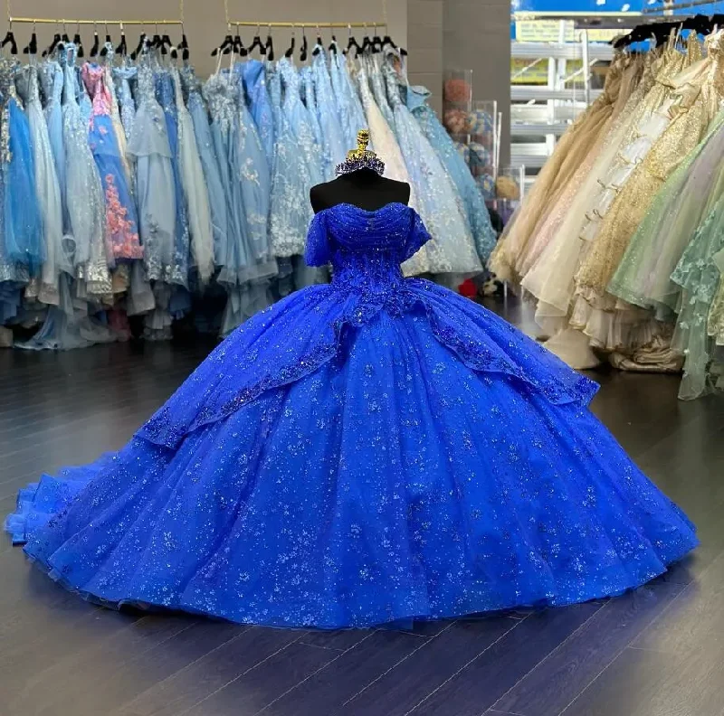 Royal Blue Sparkly Princess Quinceanera Dresses 2024 Off Shoulder Gillter Applique Corset vestidos de 15 quinceañera 2024 Royal Blue Sparkly Princess Quinceanera Dresses 2024 Off Shoulder Gillter Applique Corset vestidos de 15 quinceañera 2024