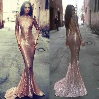 Rose Golden Sequin Prom Dresses, Long Mermaid Prom Dresses, Long Sleeve Prom Dresses, Open-back Prom Dresses, High Neck Prom Dresses, TYP0188 Rose Golden Sequin Prom Dresses, Long Mermaid Prom Dresses, Long Sleeve Prom Dresses, Open-back Prom Dresses, High Neck Prom Dresses, TYP0188