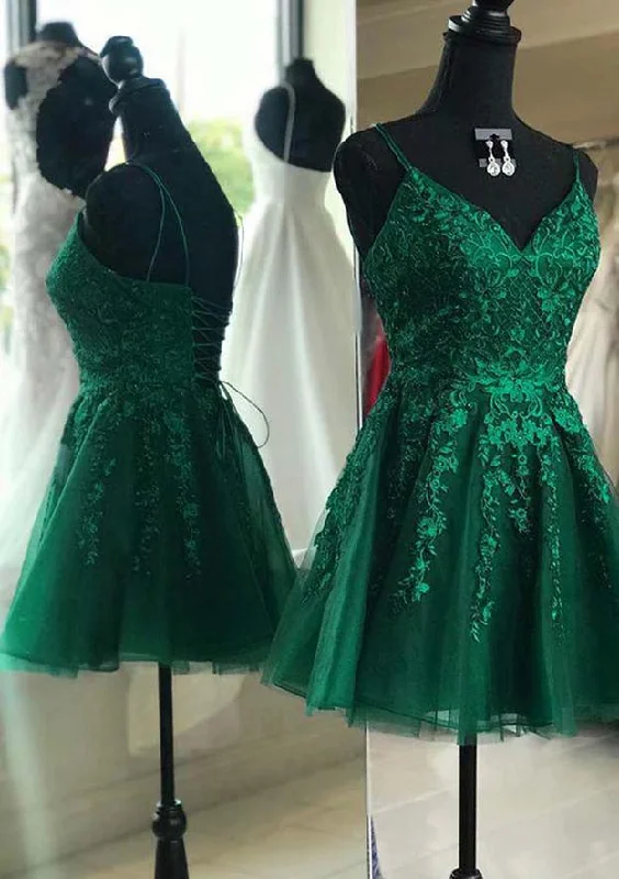 A-line Sleeveless Lace Tulle Homecoming Dress With Appliqued Beading