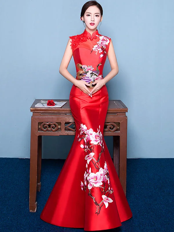 Embroidered Phoenix Mermaid Qipao / Cheongsam Wedding Dress