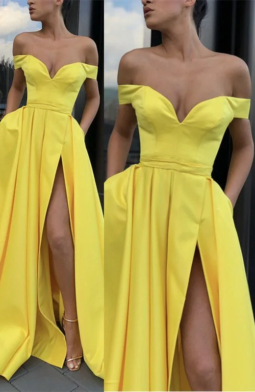 Glamorous Formal Fit Satin Dress With V-neck And Off The Shoulder prom dress cg15906 Glamorous Formal Fit Satin Dress With V-neck And Off The Shoulder prom dress cg15906
