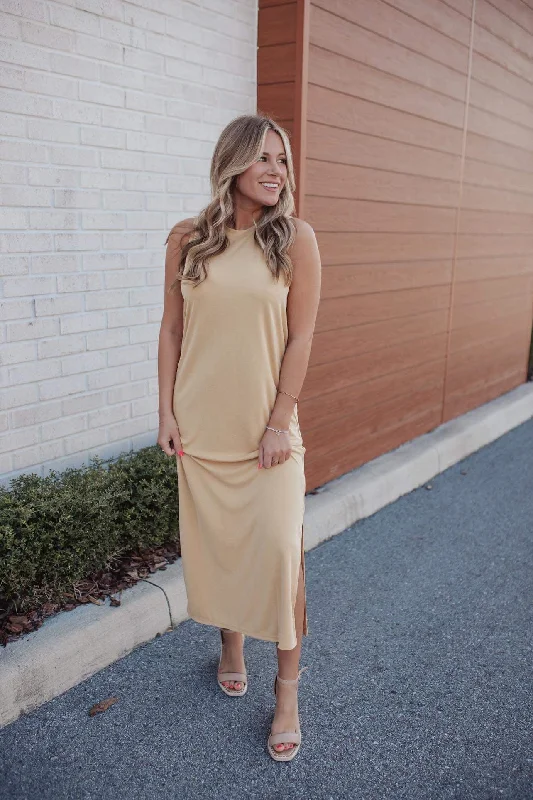 Desiree Sleeveless Midi Dress - Caffe Latte