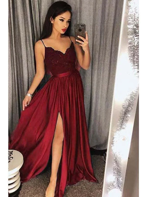 Spaghetti Strap Prom Dresses Long Lace V Neck Maxi High Split Evening Ball Gowns 2019, TYP1224 Spaghetti Strap Prom Dresses Long Lace V Neck Maxi High Split Evening Ball Gowns 2019, TYP1224