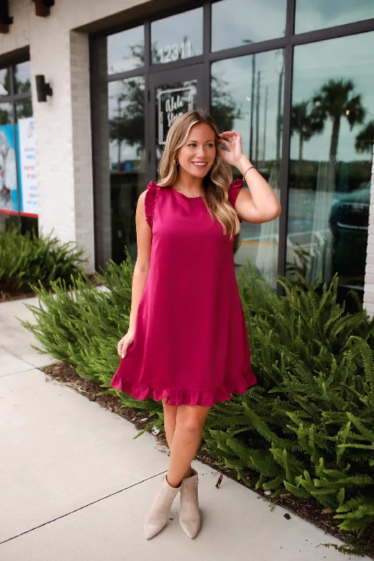Feeling Cherished Sleeveless Ruffle Button Dress - Magenta