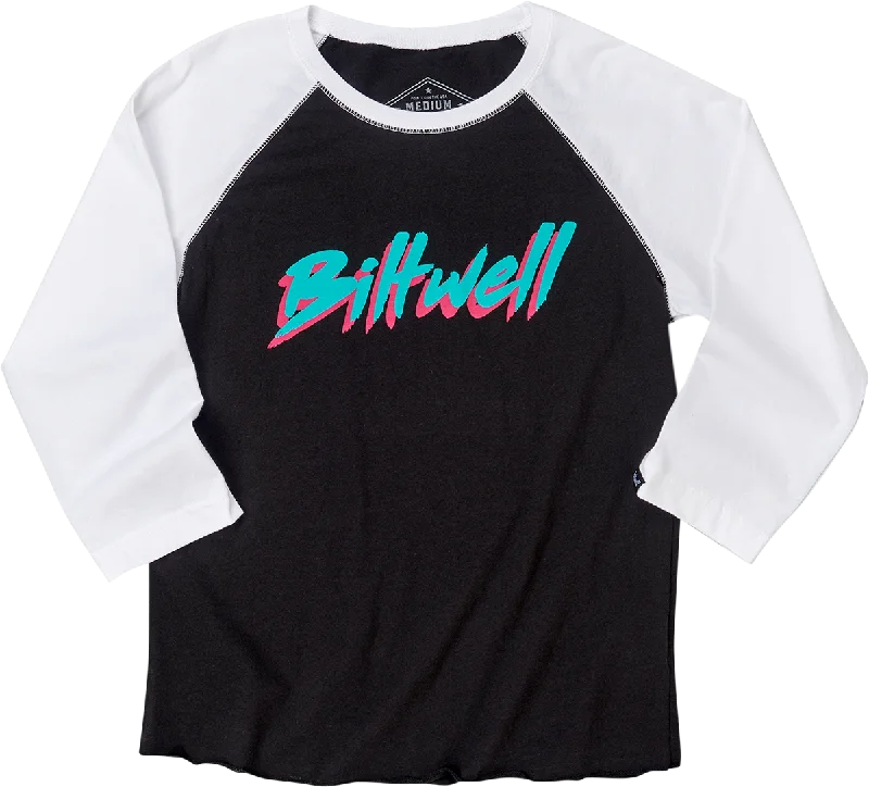 BILTWELL Women's 1985 Raglan T-Shirt - Black/White - Small 8144-060-002 Chenille Brocade Lace BILTWELL Women's 1985 Raglan T-Shirt - Black/White - Small 8144-060-002 Chenille Brocade Lace