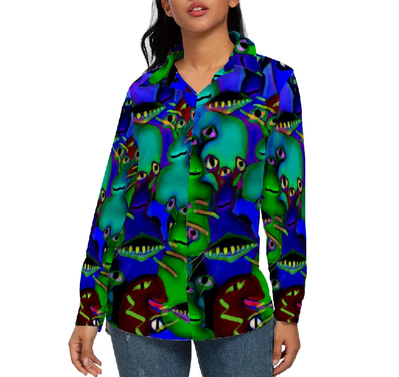 Aliens Collage All Over Print Women's Long Sleeves Shirt Chenille Blend Fleece Blend Nylon Blend Aliens Collage All Over Print Women's Long Sleeves Shirt Chenille Blend Fleece Blend Nylon Blend