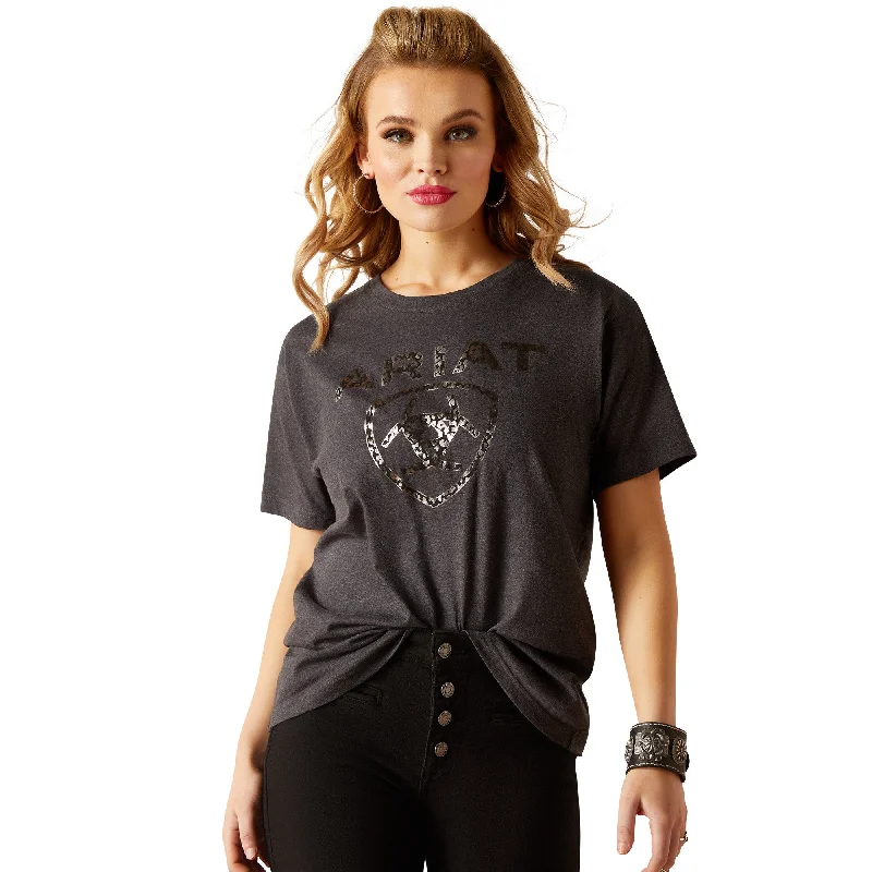 Ariat Ladies Leopard Print Shield Black Heather T-Shirt 10047403 Modern Contemporary Chic Ariat Ladies Leopard Print Shield Black Heather T-Shirt 10047403 Modern Contemporary Chic