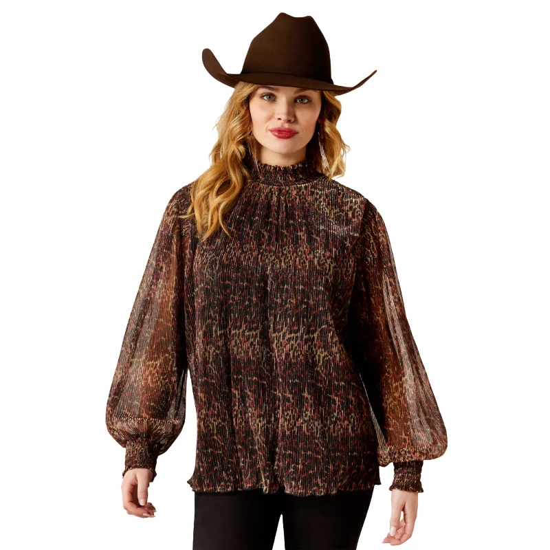 Ariat Ladies Plume Pleated Leopard Print Mesh Shirt 10053972 Polka Dot Checkered Tartan