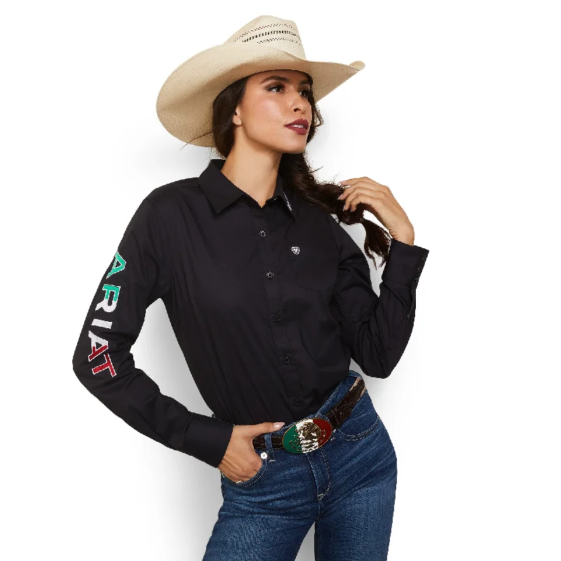 Ariat Ladies R.E.A.L Mexico Flag Graphic Black Button Down Shirt 10043552 Anti-Shrink Durable Soft