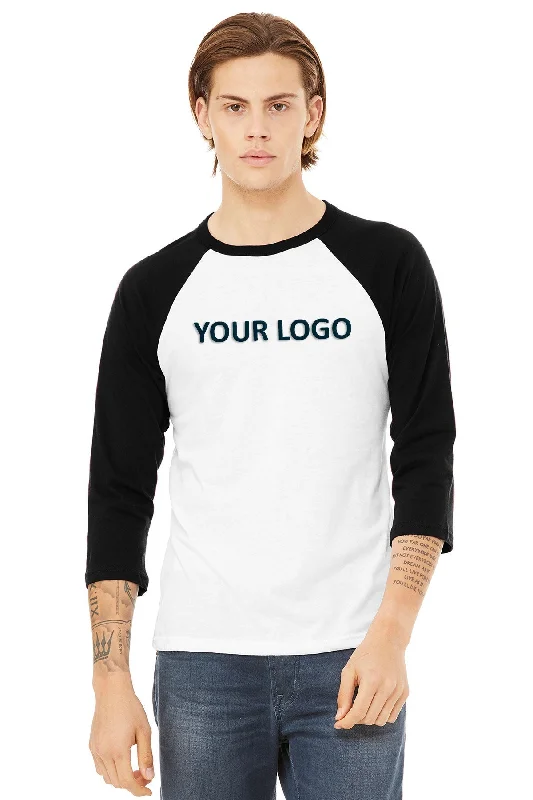 Bella Canvas Unisex 3/4-Sleeve Baseball T-Shirt, White/ Black Ribbed T-Shirt High Neck Heavyweight Bella Canvas Unisex 3/4-Sleeve Baseball T-Shirt, White/ Black Ribbed T-Shirt High Neck Heavyweight