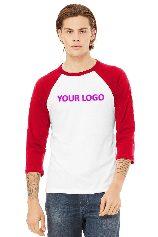 Bella Canvas Unisex 3/4-Sleeve Baseball T-Shirt, White/ Red Handmade Hand-knitted Hand-woven Bella Canvas Unisex 3/4-Sleeve Baseball T-Shirt, White/ Red Handmade Hand-knitted Hand-woven