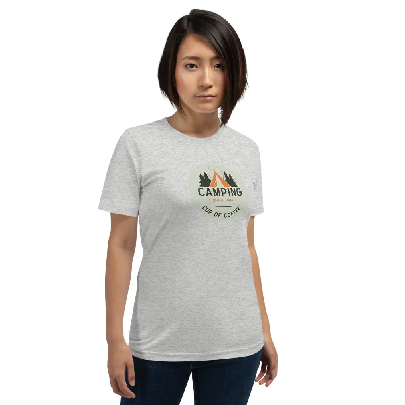 Camping is Better with a Cup of Coffee Women's Premium T-Shirt Polka Dot Checkered Tartan