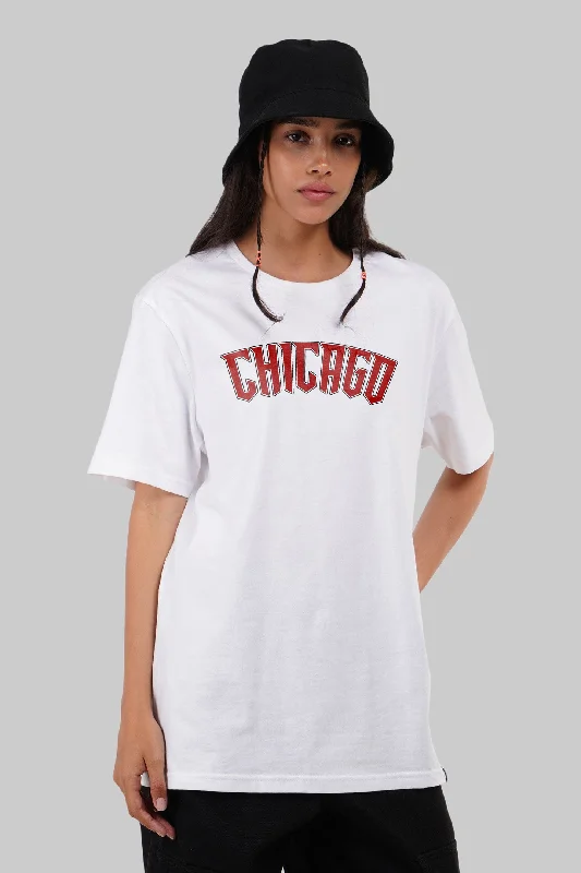 Chicago White Boyfriend Fit T-Shirt Women Solid Print Embellished