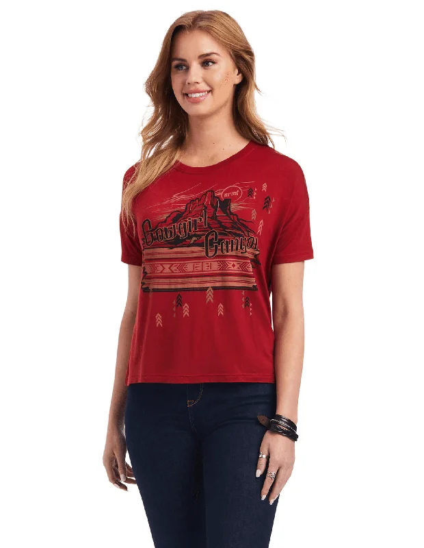 Ariat Women's Cowgirl Canyon Red Tee 10041311 Ribbed T-Shirt High Neck Heavyweight