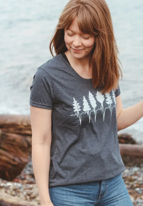 TREELINE - Women's Eco Tee - Heather Charcoal Ribbed Striped Patterned