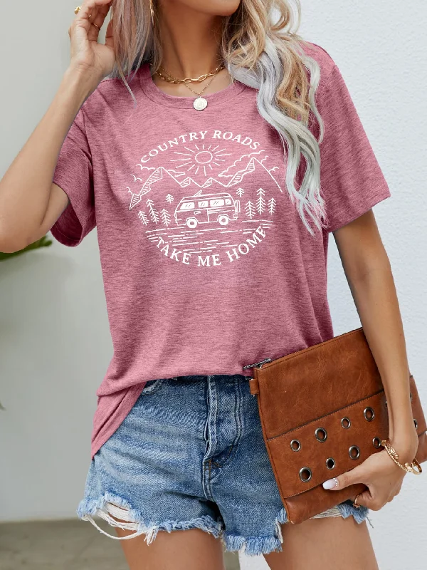 COUNTRY ROADS TAKE ME HOME Graphic Tee Hooded Caped Shawl Collar