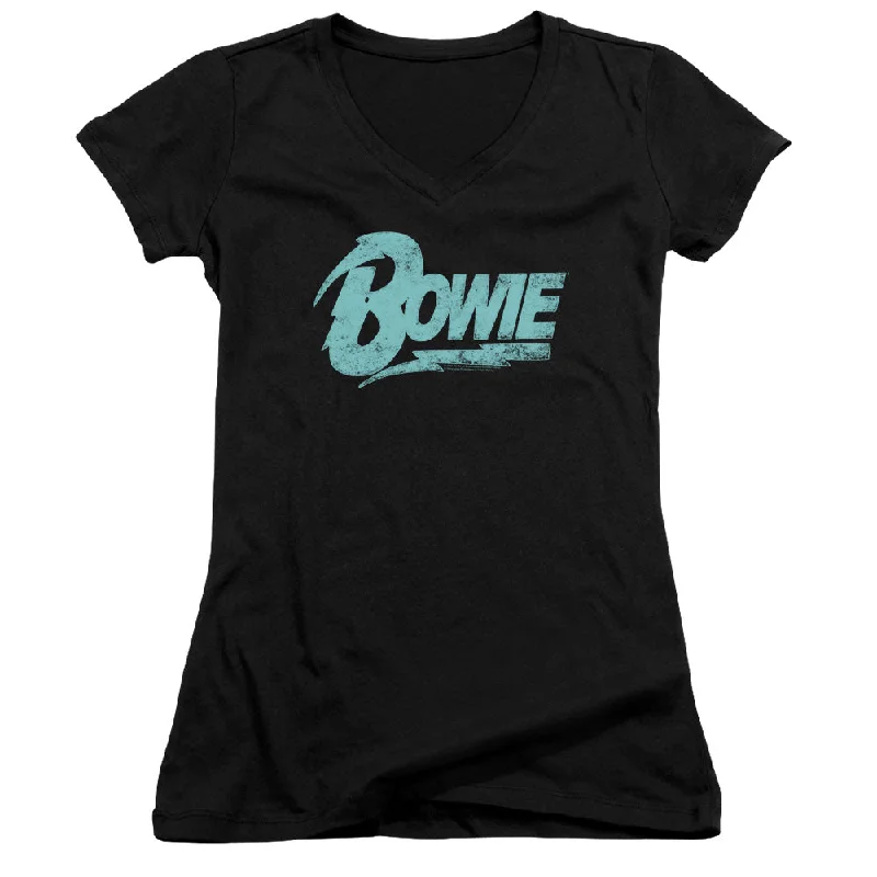 David Bowie Logo Junior's 30/1 100% Cotton Cap-Sleeve Sheer V-Neck T-Shirt Faux Fur Fabric Real Fur Fabric Shearling Fabric