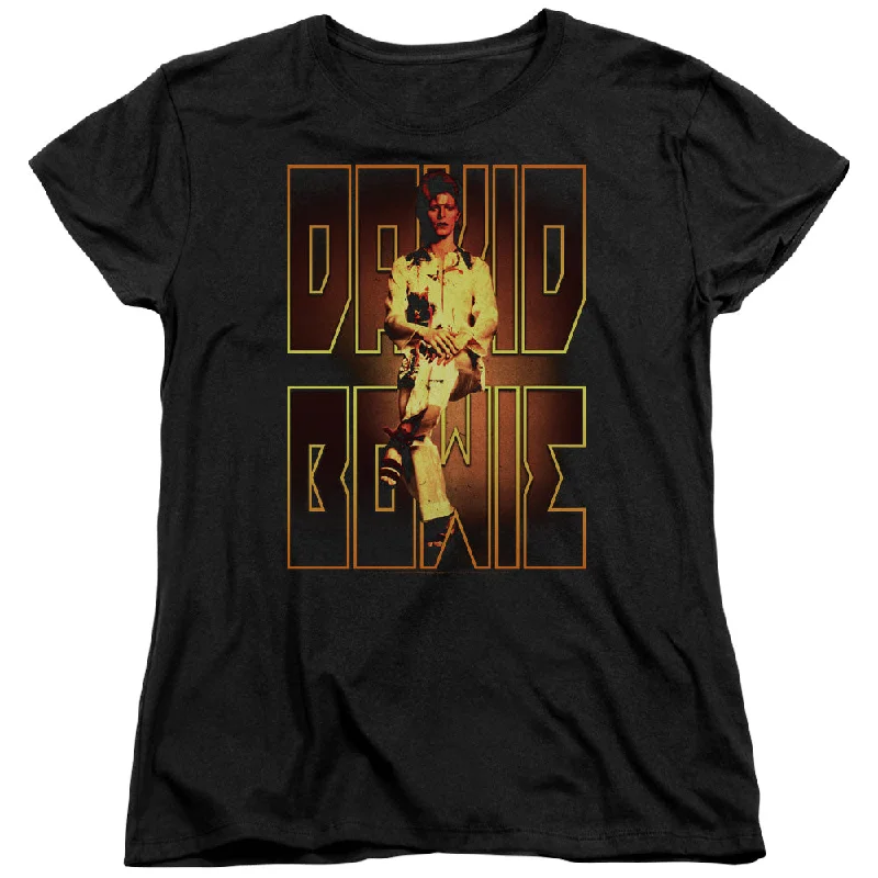 David Bowie Perched Women's 18/1 100% Cotton Short-Sleeve T-Shirt Boxy Fit Fitted Loose