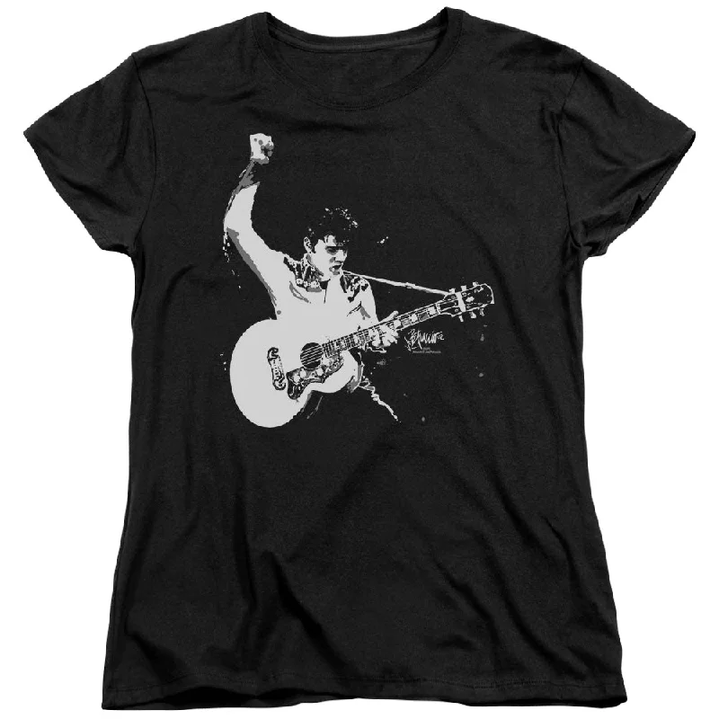 Elvis Presley Black&White Guitarman Women's 18/1 100% Cotton Short-Sleeve T-Shirt Thin T-Shirt Open Front Quick Dry