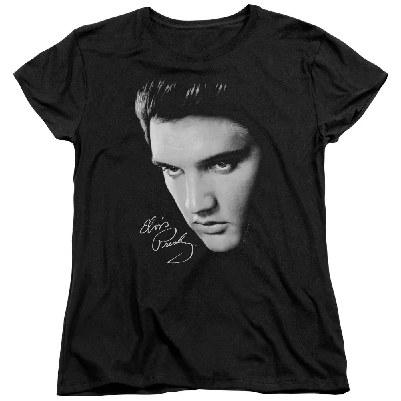 Elvis Presley Face Women's 18/1 100% Cotton Short-Sleeve T-Shirt Elasticated Padded Insulated