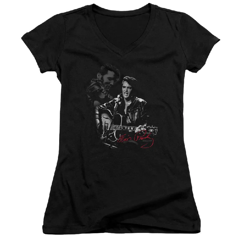 Elvis Presley Show Stopper Junior's 30/1 100% Cotton Cap-Sleeve Sheer V-Neck T-Shirt Hooded Caped Shawl Collar