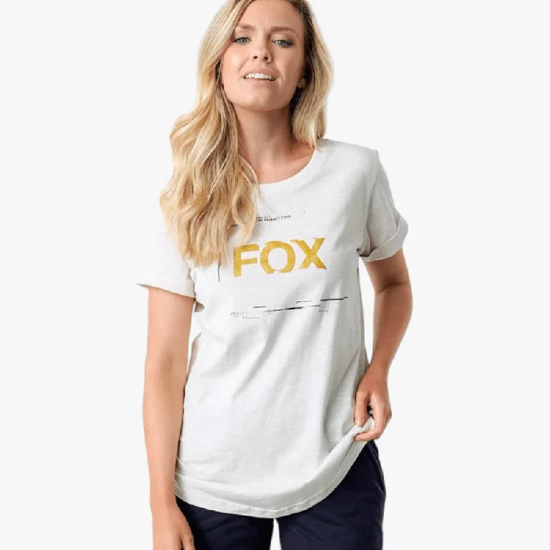 Fox Womens Invent Tomorrow Short Sleeve Tee Bone Slub Asymmetrical Pockets Print