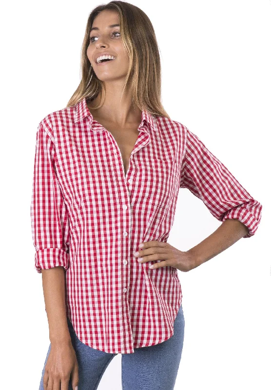 Gigi Red Gingham Relaxed Cotton Shirt Spandex Blend Rayon Blend Denim Blend