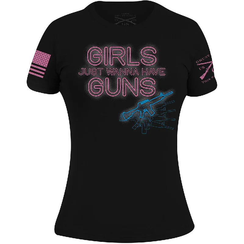 Grunt Style Women's Girls Just Wanna Have Guns T-Shirt - Black Cashmere Blend Cotton Blend Poly Blend