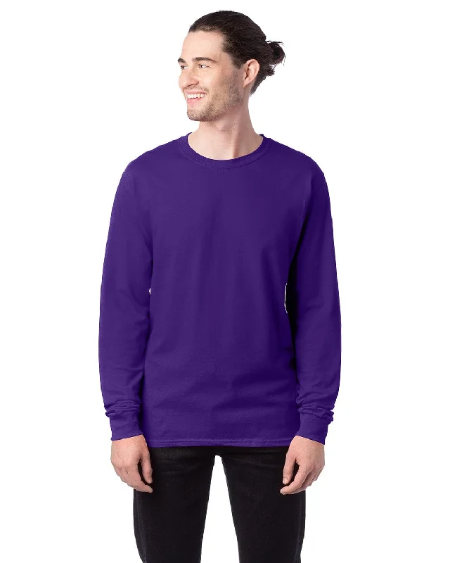 Hanes ComfortSoft Cotton Long Sleeve T-Shirt | Athletic Purple Welt Pockets Slit Pockets Flap Pockets Hanes ComfortSoft Cotton Long Sleeve T-Shirt | Athletic Purple Welt Pockets Slit Pockets Flap Pockets