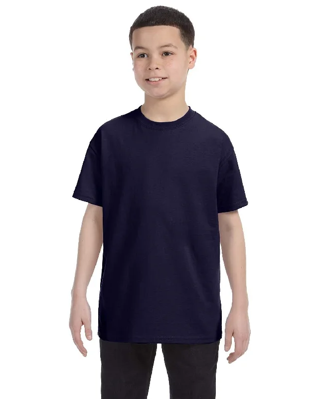 Hanes Youth Authentic-T T-Shirt | Navy Zippered Buttoned Snapped