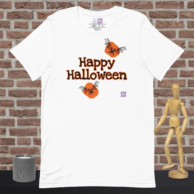 Happy Halloween Unisex t-shirt, Halloween Bat T-Shirt, Funny Happy Halloween Flying Bat Tee Knit Fabric Woven Fabric Fleece Fabric