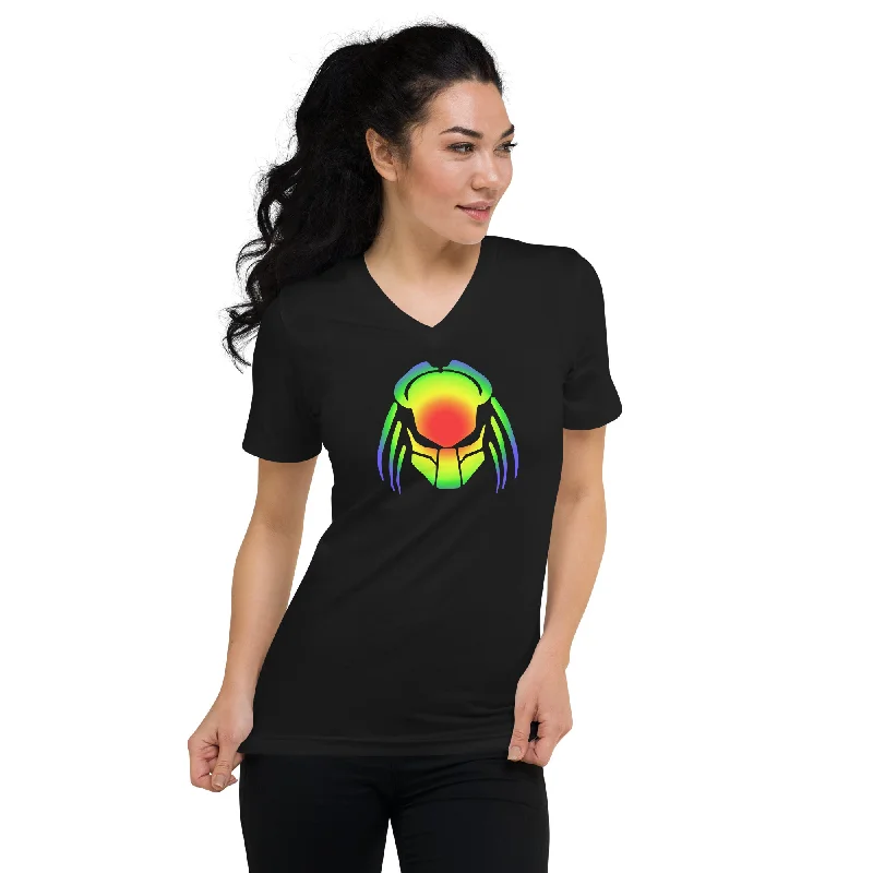 Heat Vision Predator Alien Hybrid Predalien Creature Short Sleeve V-Neck T-Shirt Striped Floral Plaid Heat Vision Predator Alien Hybrid Predalien Creature Short Sleeve V-Neck T-Shirt Striped Floral Plaid