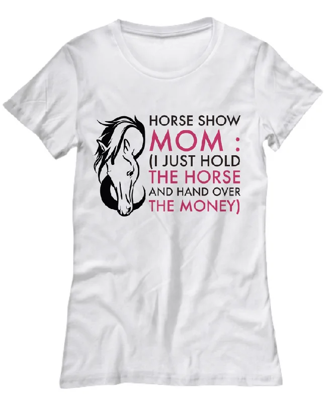 Horse T Shirt For Women- Funny Horse Lovers Gift Idea For Moms - "Horse Show Mom" Chenille Brocade Lace