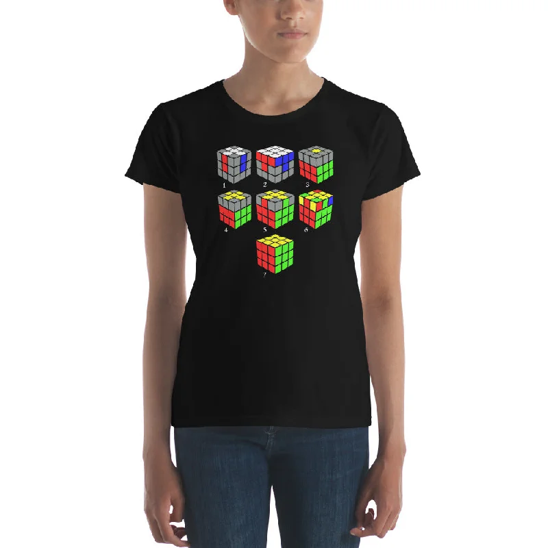How To Solve A Puzzle Speed Cube Diagram Women's Short Sleeve Babydoll T-shirt Plaid T-Shirt Polka Dot Checkered How To Solve A Puzzle Speed Cube Diagram Women's Short Sleeve Babydoll T-shirt Plaid T-Shirt Polka Dot Checkered