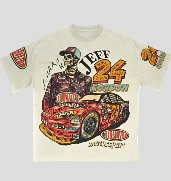 Oversized Graphic Tees - Jeff Gordon Print Front Pockets Side Pockets Patch Pockets